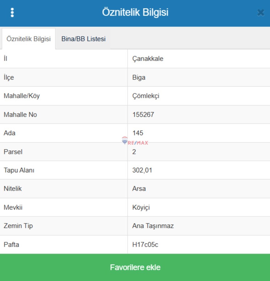ÇANAKKALE BIGA ÇÖMLEKÇIDE 302 M2 IMARLI ARSA