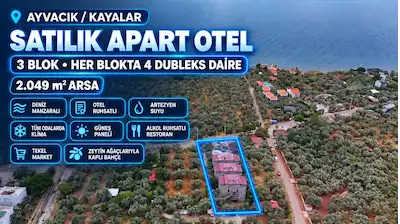 AYVACIK KAYALAR’DA RUHSATLI VE DENİZ MANZARALI SATILIK APART OTEL