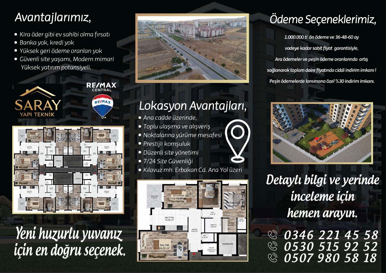 REMAX CENTRAL ' KILAVUZDA SITE İÇINDE LANSMAN FIYAT 3+1 3. ETAP