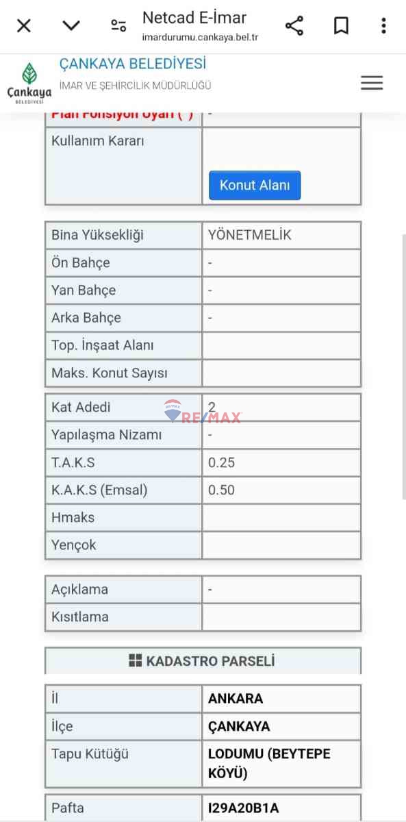 ÇANKAYA,BEYTEPE KÖYÜ, LODUMU , 101 M2 HİSSELİ ARSA