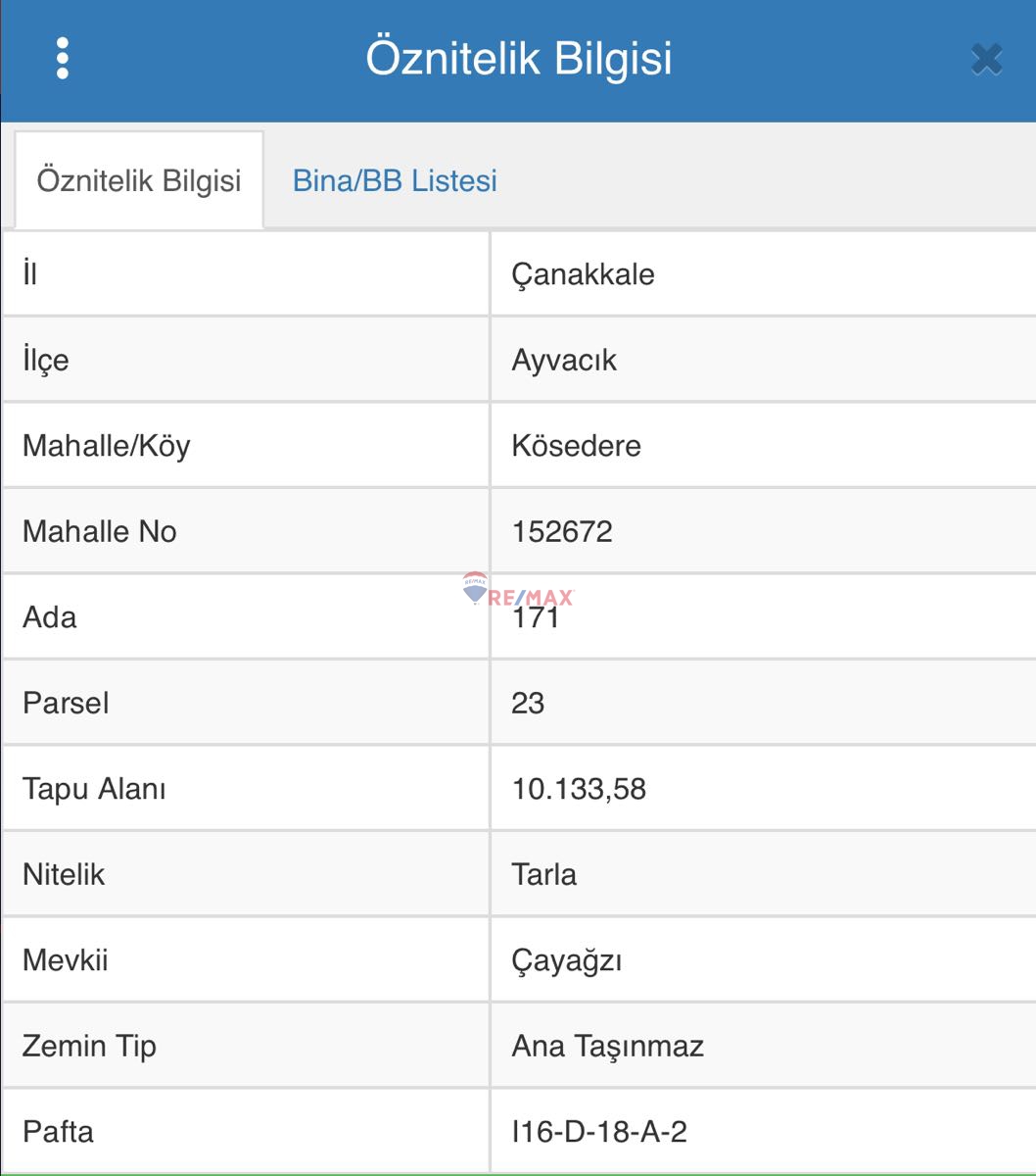 AYVACIK’DA DENİZE SIFIR 10.133.58M2 SATILIK TARLA