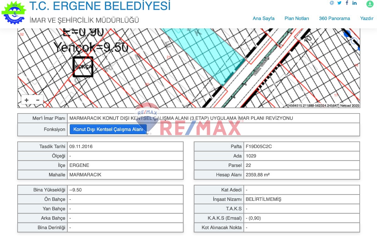 TEKIRDAĞ ERGENE MARMARACIK OSB 2.359 M2 İMARLI ARSA