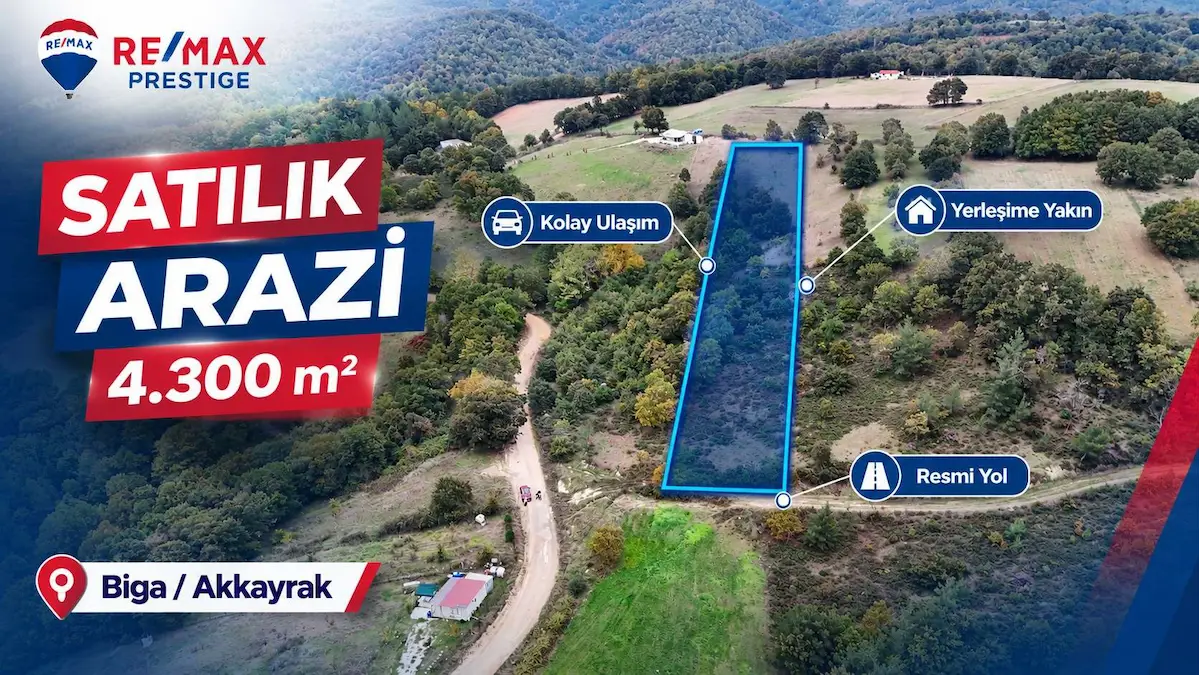BİGA AKKAYRAK’TA RESMİ YOLU BULUNAN SATILIK 4.300 M² ARAZİ