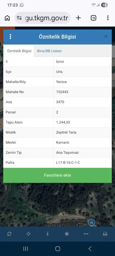 URLA YENİCE KAMANLI MEVKİİ 1245M2 OTOBANA BAKAN ZEYTİNLİ TARLA