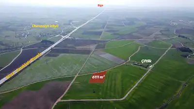 BİGA OSMANİYE’DE 6.111 M² YOLA CEPHE SATILIK ARAZİ