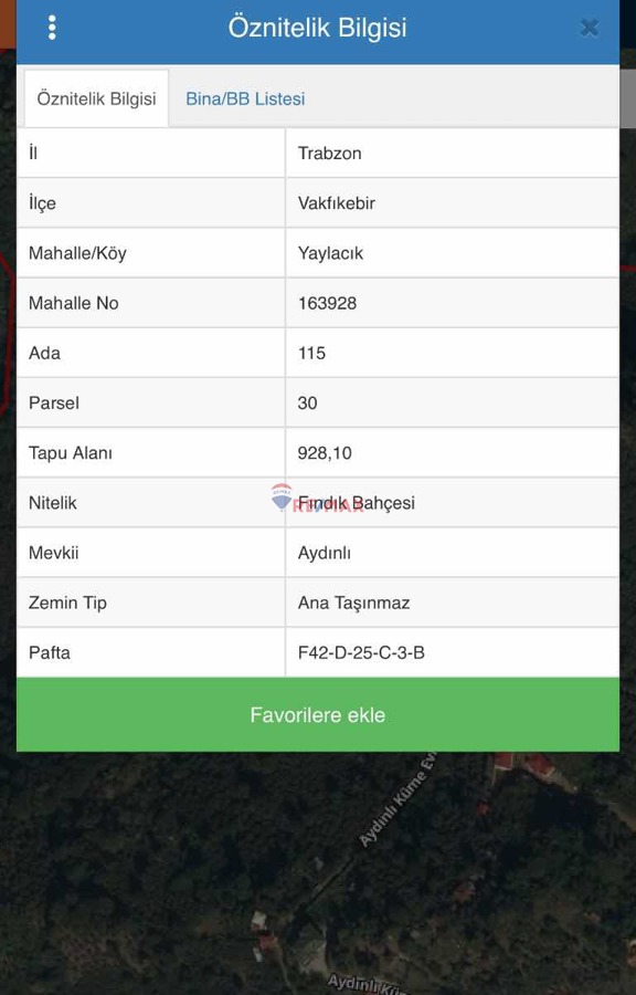 VAKFIKEBİR YAYLACIK FINDIK BAHÇESİ 928M2