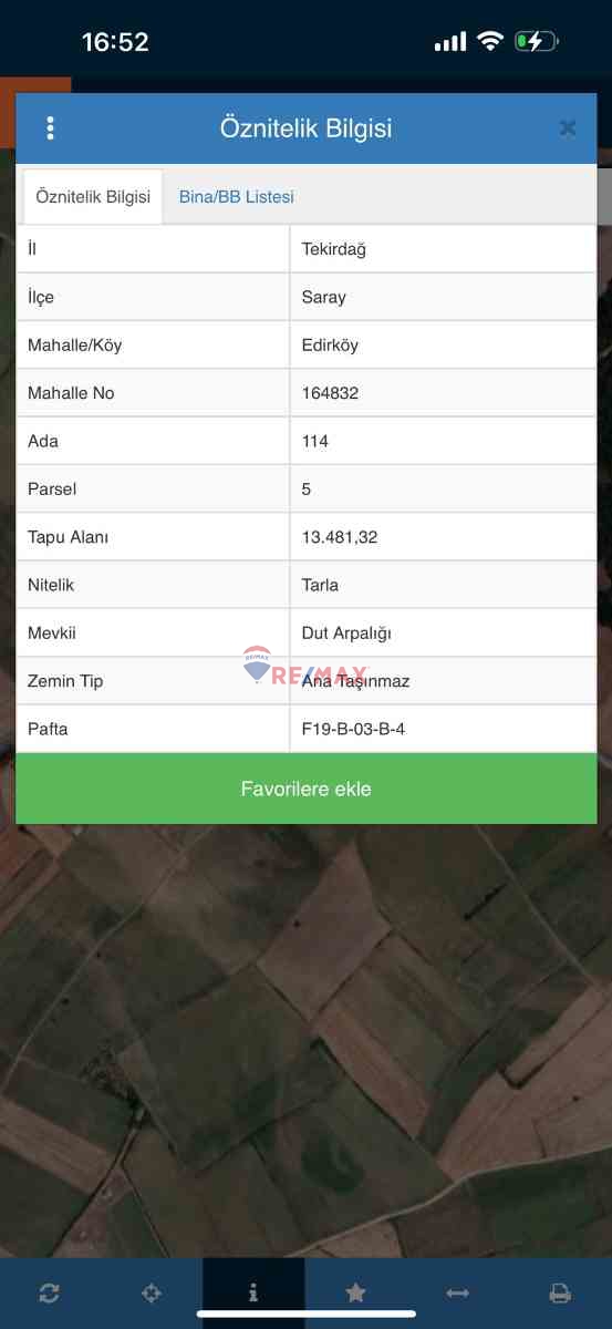 SARAY EDIRKOY DE YATIRIMLIK FIRSAT TARLA!