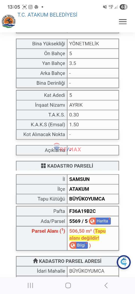 KAT KARŞILIĞI YADA SATILIK 4963M2 ;5 KAT 1.5 EMSAL)