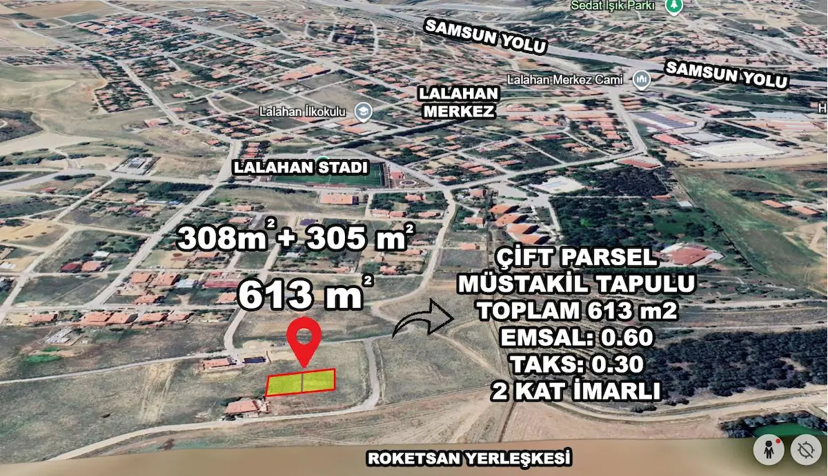 MAMAK LALAHANDA MANZARALI YERLEŞİM İÇİNDE 613M2 MANZARALI ARSA