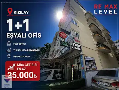 KIZILAY'IN EN MERKEZİ KONUMUNDA YÜKSEK KİRA GETİRİLİ EŞYALI OFİS