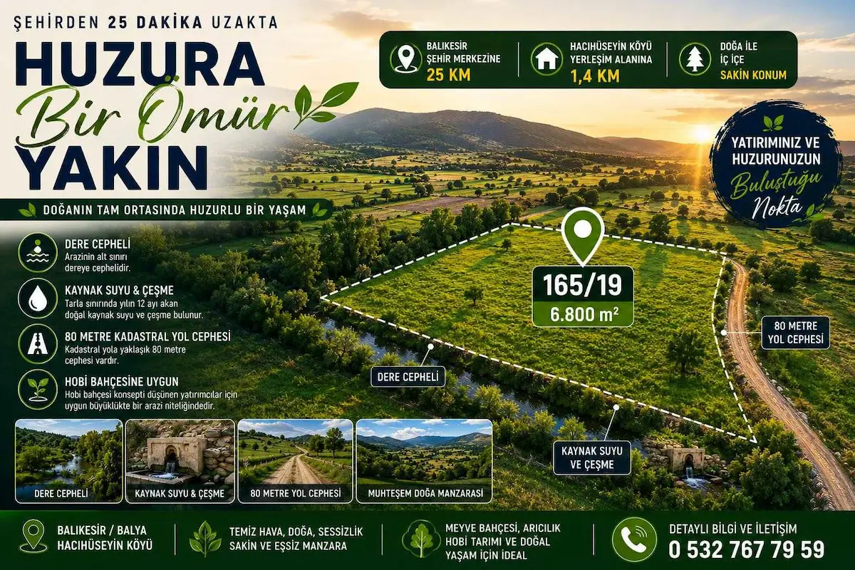 REMAX MİD BALYA HACIHÜSEYİN KÖYDE 6800 M² SATILIK TARLA