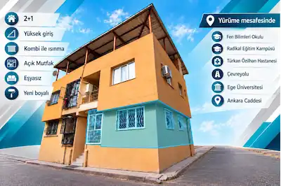 EVKA 3'TE EĞİTİM KURUMLARI VE EGE ÜNİVERSİTESİ YAKINI, TEMİZ 2+1 DAİRE