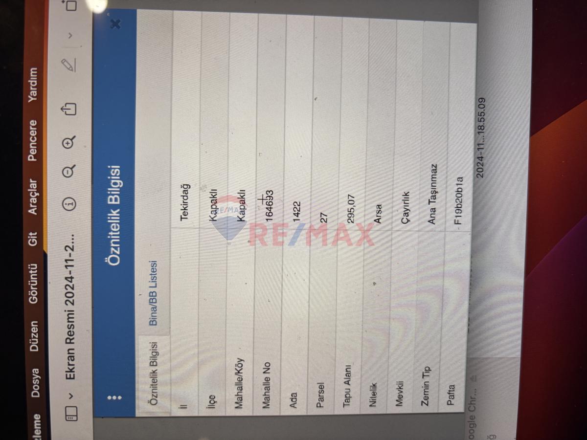 TEKİRDAĞ KAPAKLIDA 295.07 m² İMARLI İFRAZLI SATILIK ARSA