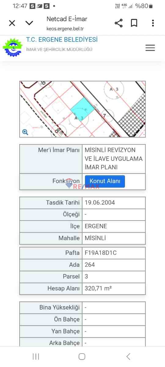 ERGENE MİSİNLİ'DE 3 KAT İMARLI SATILIK ARSA!
