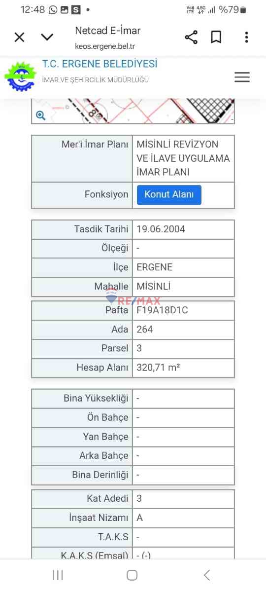 ERGENE MİSİNLİ'DE 3 KAT İMARLI SATILIK ARSA!