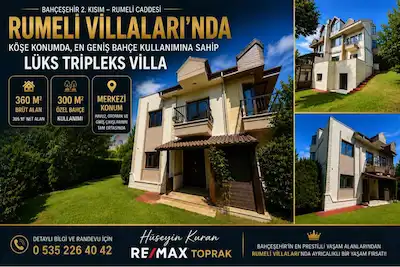 HÜSEYİN KURAN’DAN BAHÇEŞEHİR 2. KISIM – RUMELİ CADDESİ

RUMELİ VİLLALARI’NDA KÖŞE KONUMDA, 300 M² B