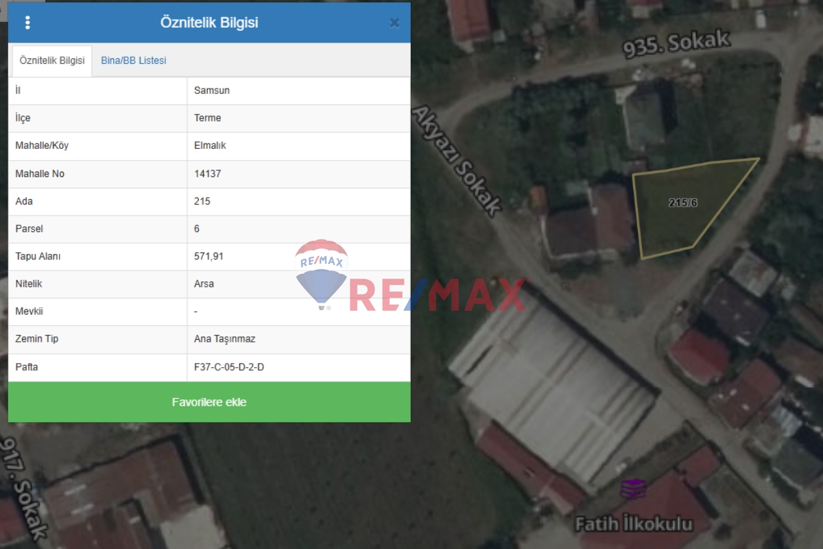 REMAX SABRİ 'DEN SATILIK FIRSAT ARSA