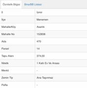 İZMİR MENEMEN'DE 374 M2 İMARLI MÜSTAKİL TAPULU ARSA
