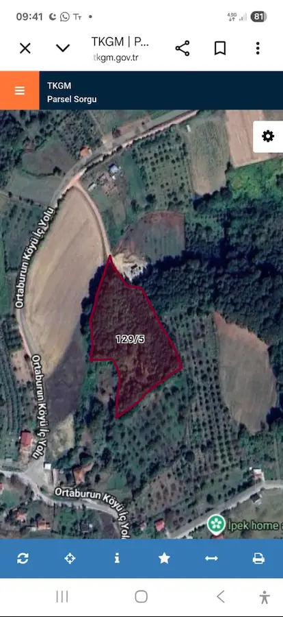 SATILIK TARLA – KOCAELİ / İZMİT ORTABURUN MAHALLESİ 1.074 M2 %40 EV IMARLI