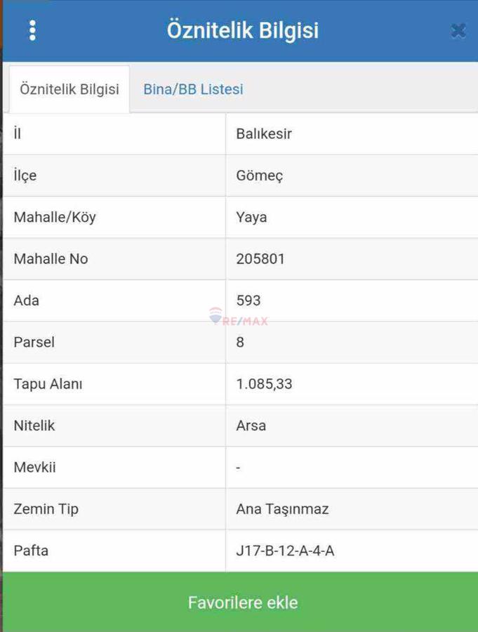 BALIKESİR GÖMEÇ YAYA"DA SATILIK VİLLA IMARLİ ARSA