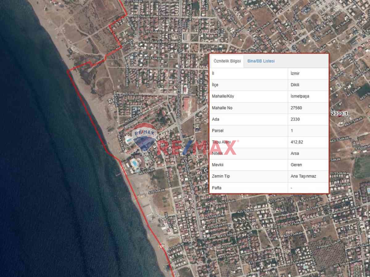 DIKILI İSMETPAŞADA SATILIK 412 M² MÜSTAKIL VILLA ARSASI!