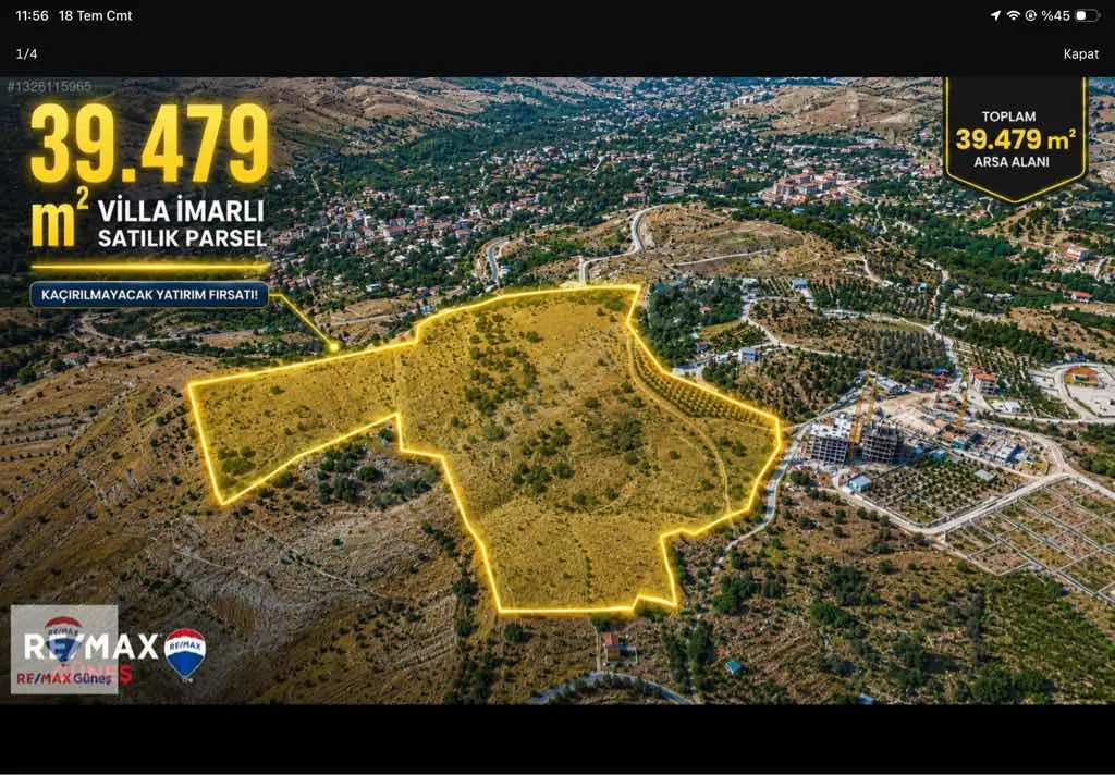 GÜNDÜZDEY DE 40 DÖNÜM TOKI İMAR SINIRINDA (BİR KISMİ İMARLI) MÜSTAKİL PARSEL