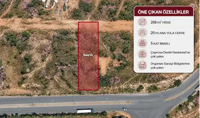ŞEKERPINAR’DA ANA YOLA CEPHE, 268 M² HİSSELİ SATILIK TİCARİ+KONUT İMARLI ARSA