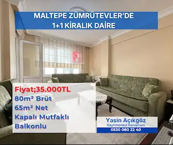ZÜMRÜTEVLER MAH. 1+1 KİRALIK 80M² DAİRE
