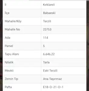 KIRKLARELİ BABAESKİ TERZİLİ MAH.6646 M2 SATILIK TARLA