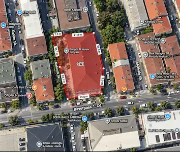 GÜNGÖREN DAVUTPAŞA'DA 1.226 M² ÇIFT CEPHELI İMARLI TICARI ARSA