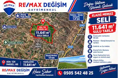 RE/MAX DEĞİŞİM'DEN MERKEZ SELİ'DE 11.641 M² SATILIK SULU TARLA