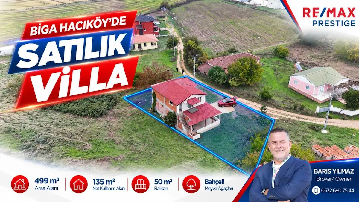 BİGA HACIKÖY’DE 499 M² ARSA ÜZERİNDE SATILIK VİLLA