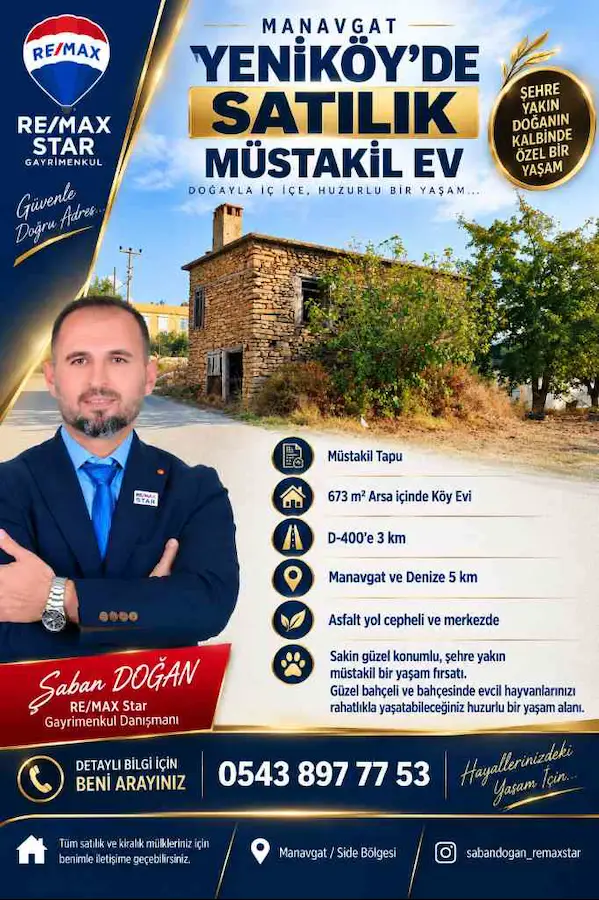YENİKÖY'DE SATILIK MÜSTAKİL EV VE ARSASI