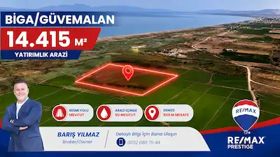 BİGA GÜVEMALAN'DA DENİZE 500 METRE 14.415 M² SATILIK ARAZİ