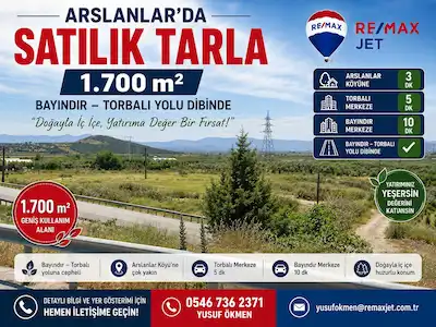 ARSLANLAR BAYINDIR TORBALI YOLU ÜZERİNDE SATILIK 1.700 M²