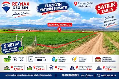 RE/MAX DEĞİŞİM ŞİNTİL(BAHÇEKAPI)’DA 5.881 M² SATILIK FIRSAT TARLA